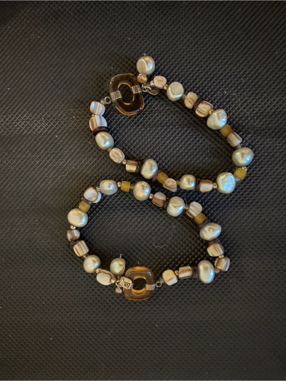Silpada Brown, Gold and White Pearl Stretch Bracelet Set - Picture 2 of 2